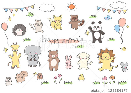 ゆるかわいい動物のイラストセット　幼稚園　キッズ　保育園 123184175