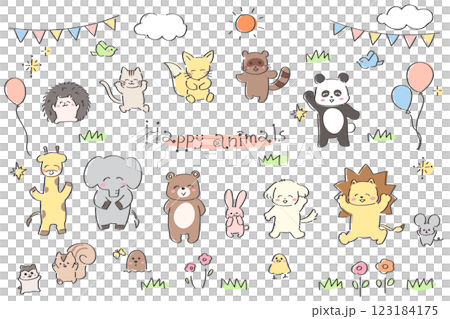 ゆるかわいい動物のイラストセット　幼稚園　キッズ　保育園 123184175