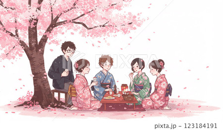 花見をする友達や仲間 123184191