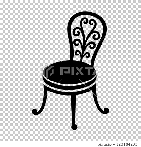 おしゃれなアンティークチェアの黒いシルエットイラスト 透過背景の切り抜き おしゃれなアンティークチェアの黒いシルエットイラスト 透過背景の切り抜き 123184233