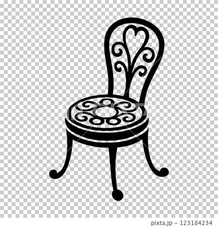 おしゃれなアンティークチェアの黒いシルエットイラスト 透過背景の切り抜き おしゃれなアンティークチェアの黒いシルエットイラスト 透過背景の切り抜き 123184234