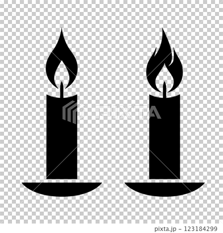 炎が燃えているキャンドルの黒いシンプルなシルエットイラスト　透過背景の切り抜き 123184299