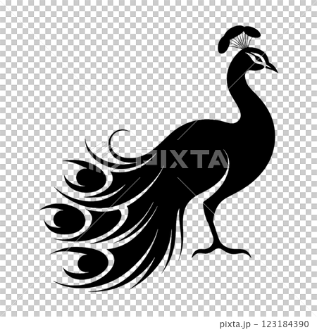 孔雀的黑色剪影插圖,在透明背景上剪下來 孔雀的黑色剪影插圖,在透明背景上剪下來 123184390