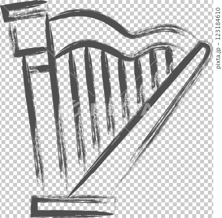 楽器関連の筆書き単品イラスト　ハープ 123184610