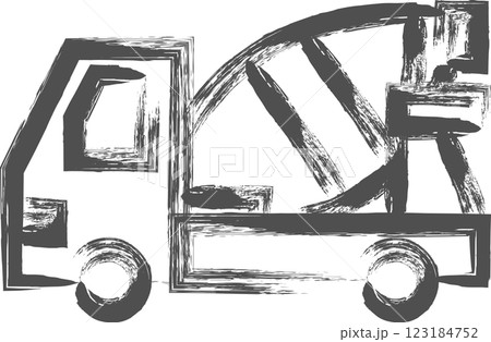 乗り物関連の筆書き単品イラスト　ミキサー車 123184752