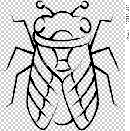 Brush-drawn mini insect illustration icon: Cicada 123184899