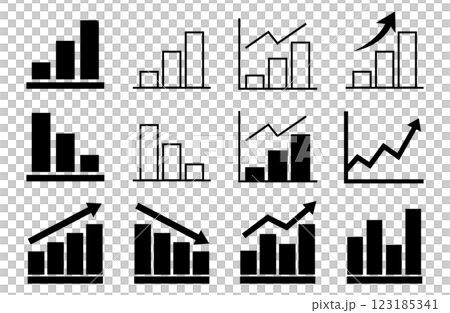 一組帶有上升和下降圖像的條形圖和線圖圖標 123185341