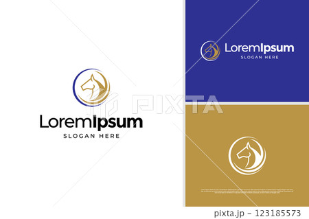 Elegant horse head equine luxury logo vector design template. Classic Horse logo design 123185573