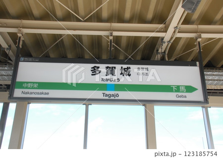 仙石線 多賀城駅の駅名表示板(宮城県多賀城市) 仙石線 多賀城駅の駅名表示板(宮城県多賀城市) 123185754
