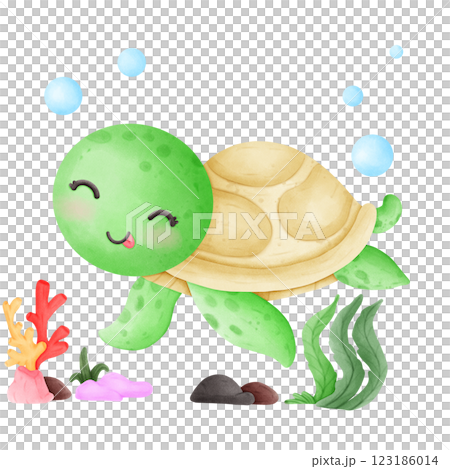 Cute little turtle in the ocean 123186014