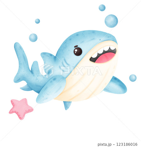 cartoon shark in the ocean  123186016