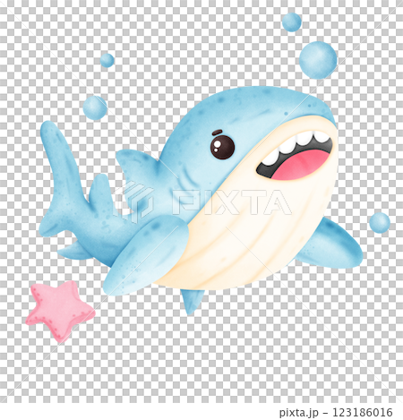 cartoon shark in the ocean  123186016