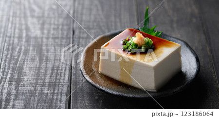 冷や奴 ( 絹ごし豆腐 )黒背景 冷や奴 ( 絹ごし豆腐 )黒背景 123186064