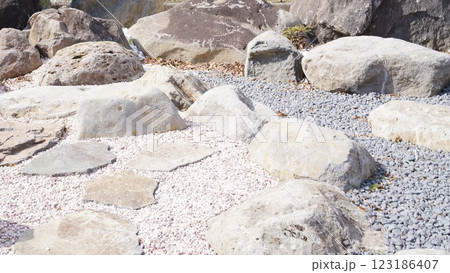 外構工事　エクステリア　ガーデニング　庭石　素材　背景 123186407