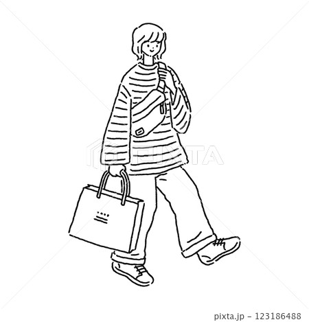 カジュアルでシンプルな女性　線画 123186488