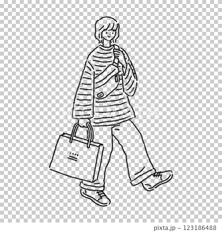 Casual and simple woman line drawing 123186488