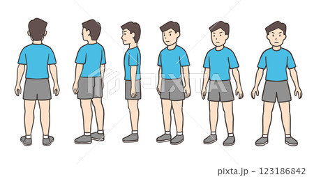 人物の三面図と斜め構図、男性 123186842