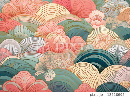 パステルカラーを使いパターンを意識した、日本柄の地模様春の訪れ パステルカラーを使いパターンを意識した、日本柄の地模様春の訪れ 123186924