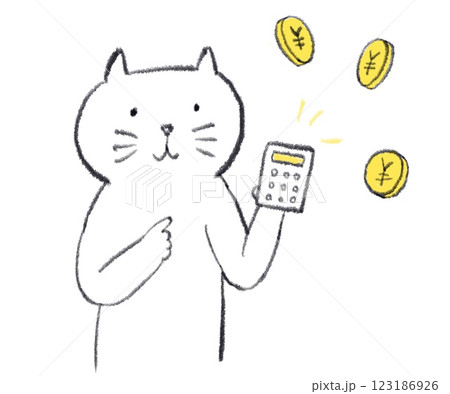 電卓でお金を計算する猫 電卓でお金を計算する猫 123186926