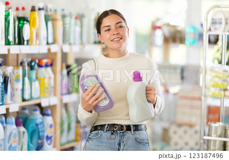 Woman choosing fabric softener 123187496