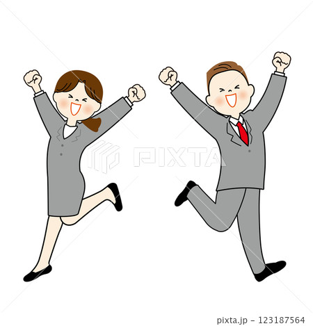 ガッツポーズのスーツの男女 ガッツポーズのスーツの男女 123187564