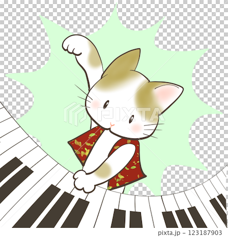 ねこがピアノの熱演をしているかわいいイラストのイラスト素材
