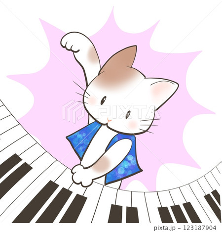 ねこがピアノの熱演をしているかわいいイラスト 123187904
