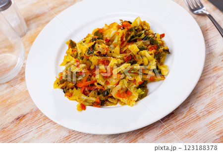Stewed cabbage served on table Stewed cabbage served on table 123188378