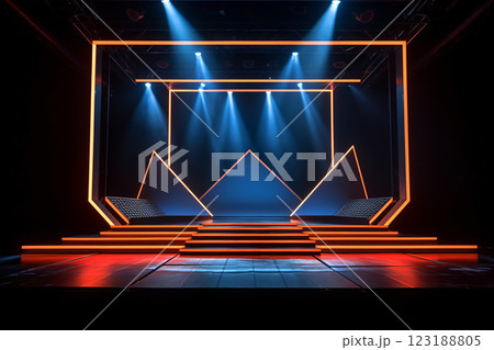Artistic performances stage light background with spotlight illuminated the stage for modern dance. Empty stage with contrast and bold colors backdrop decoration. Lighting design. Entertainment show. 123188805