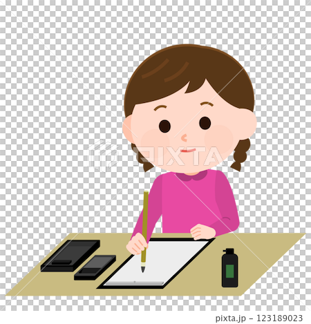 習字をする女の子　イラスト 123189023