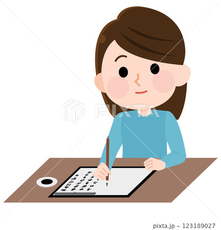 写経体験をする女性　イラスト 123189027