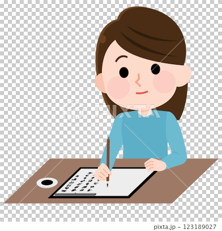 写経体験をする女性　イラスト 123189027