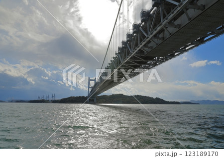 瀬戸内海の島々と瀬戸大橋を一望できる倉敷の田土浦公園 123189170