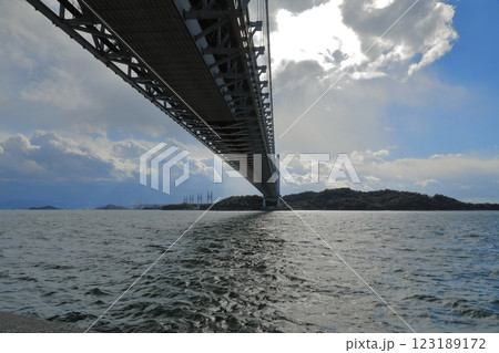 倉敷の田土浦公園から眺めた瀬戸大橋と瀬戸内海の島々 123189172