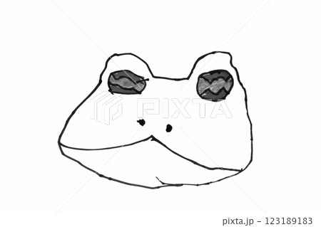 子供の描いたカエルの絵。やけに偉そうなカエルの顔なのに可愛い 123189183