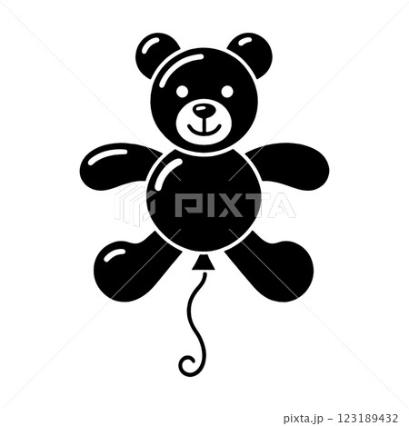 可愛いテディベアのバルーンの黒いシルエットイラスト　透過背景の切り抜き 123189432