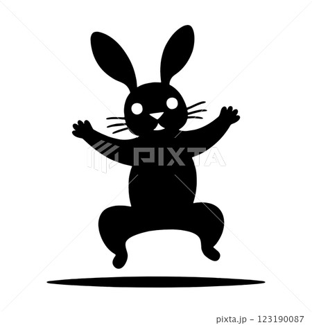 飛び跳ねているウサギの黒いシルエットイラスト　透過背景の切り抜き 123190087