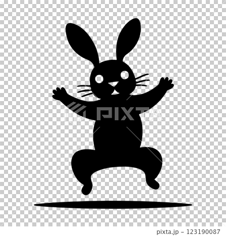 飛び跳ねているウサギの黒いシルエットイラスト　透過背景の切り抜き 123190087