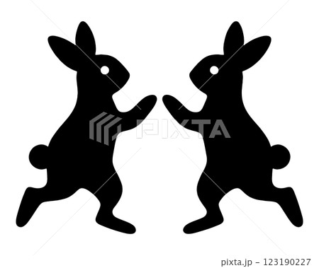 ダンスをしている2匹のウサギの黒いシルエットイラスト　透過背景の切り抜き 123190227