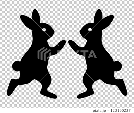 ダンスをしている2匹のウサギの黒いシルエットイラスト　透過背景の切り抜き 123190227