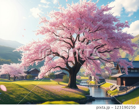 日本の原風景と桜の木 日本の原風景と桜の木 123190250