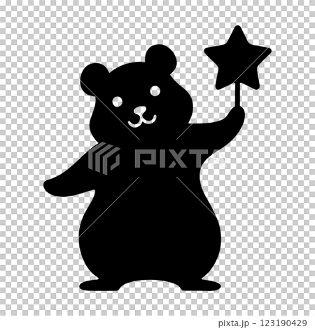星を持っているハムスターの黒いシルエットイラスト　透過背景の切り抜き 123190429