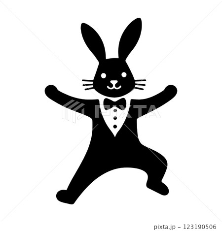 タキシードスーツを身に着けてコミカルなダンスを踊っている可愛いウサギの黒いシルエットイラスト 透過背 タキシードスーツを身に着けてコミカルなダンスを踊っている可愛いウサギの黒いシルエットイラスト 透過背 123190506