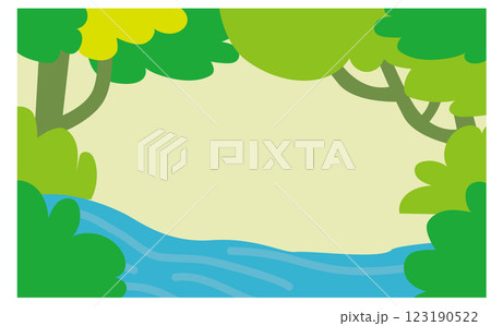 植物の多い川の背景イラスト素材 123190522
