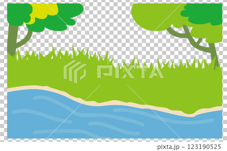 植物の多い川の背景イラスト素材 123190525