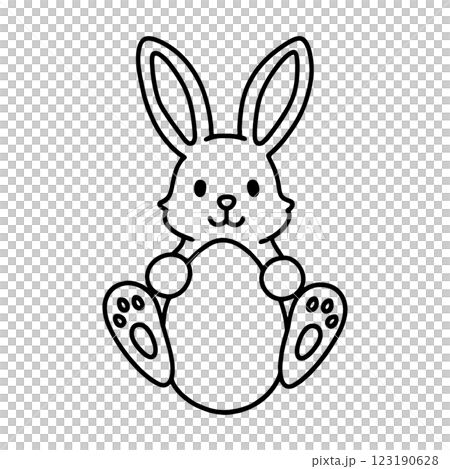 Line drawing of an Easter bunny holding an egg, cut out on transparent background 123190628