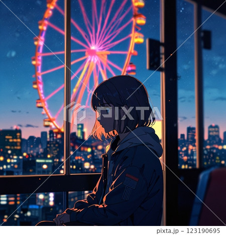 都市の夜景を眺める女性 123190695