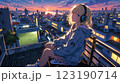 ベランダで座る女の子 123190714