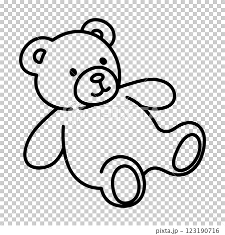 リラックスしているポーズのテディベアの手描き線画イラスト 透過背景の切り抜き リラックスしているポーズのテディベアの手描き線画イラスト 透過背景の切り抜き 123190716