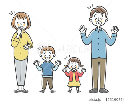 ビックリする家族二世代　全身　ベクター 123190864